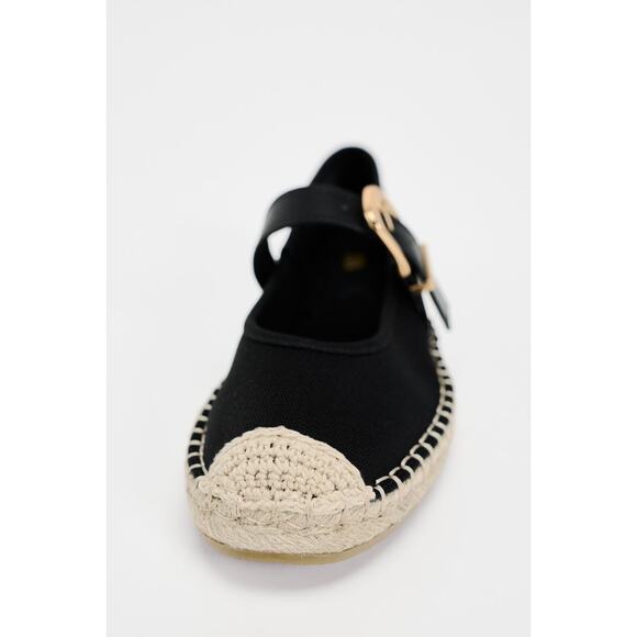 ZARA Black Espadrille Mary Janes Size 10 NWT Buckle Flats Summer It Girl Style - Picture 3 of 11